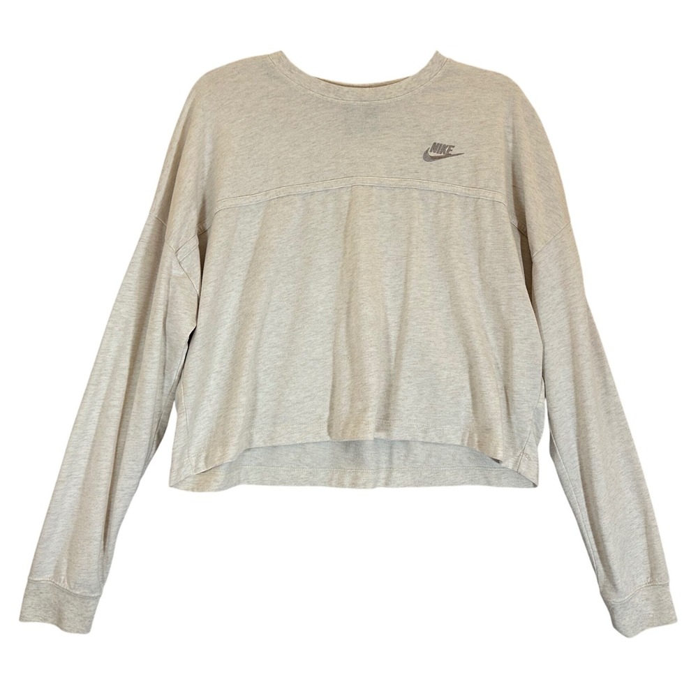 Nike Cropped Long Sleeve Crew Neck‎ Sweatshirt Sz L Pullover Neutral Lightweight